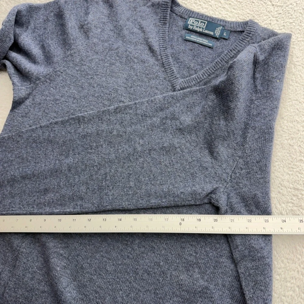 Polo Ralph Lauren Mens Blue Gray 100% Lambswool V-Neck Sweater‎ Size Large 8491